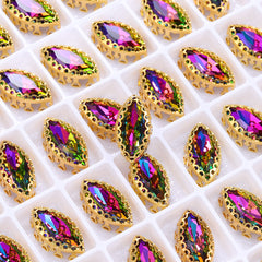 Volcano Navette Shape High-Quality Glass Sew-on Nest Hollow Claw Rhinestones