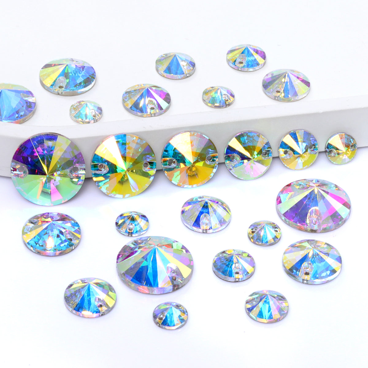 Mixed Sizes Crystal AB Rivoli Shape High Quality Glass Sew-on Rhinestones WholesaleRhinestone メイン画像