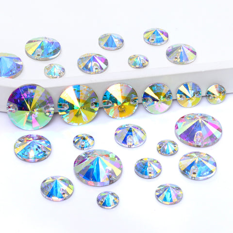 Mixed Sizes Crystal AB Rivoli Shape High Quality Glass Sew-on Rhinestones WholesaleRhinestone メイン画像