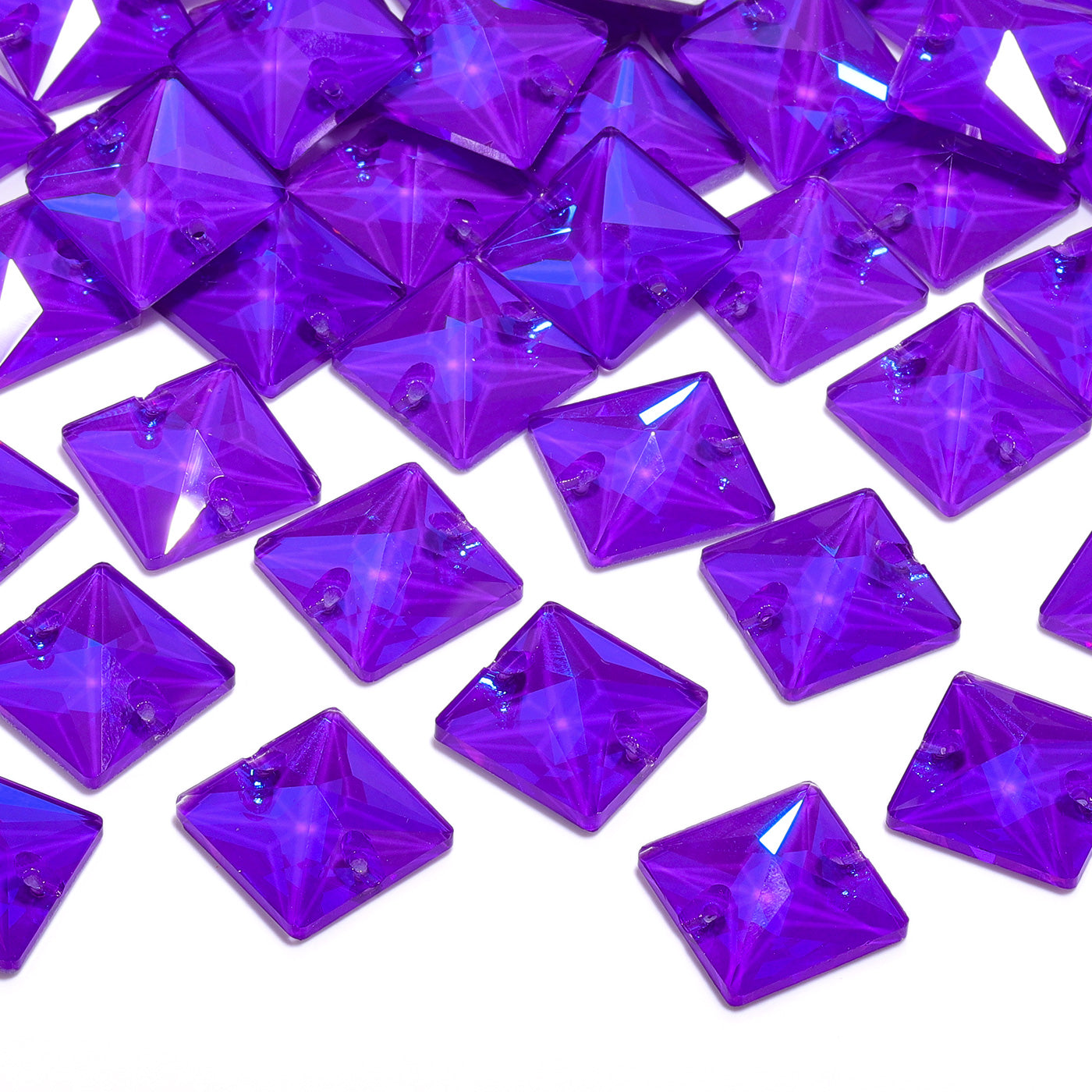 Electric Neon Violet Square Shape High Quality Glass Sew-on Rhinestones