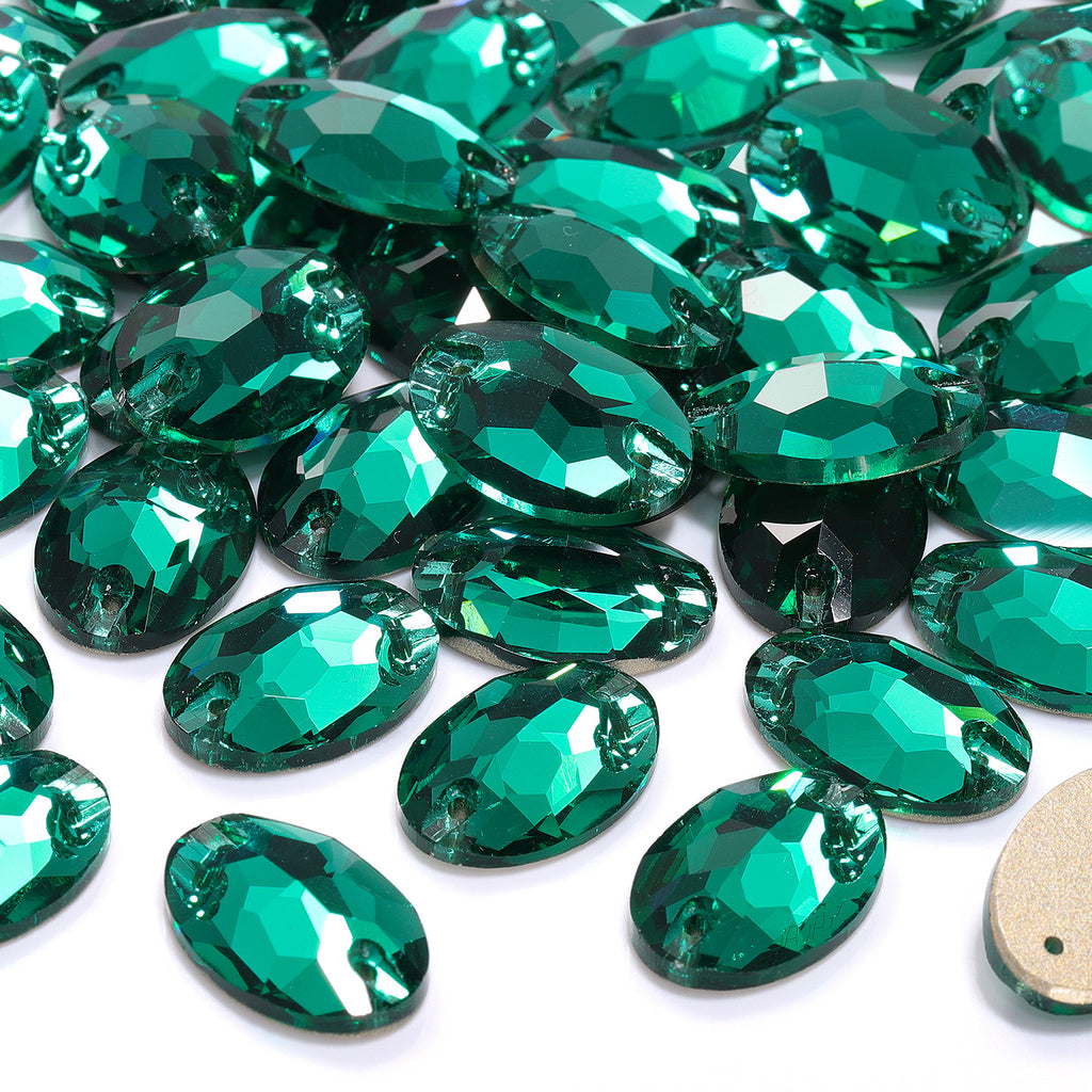 Emerald Oval Shape High Quality Glass Sew-on Rhinestones WholesaleRhinestone