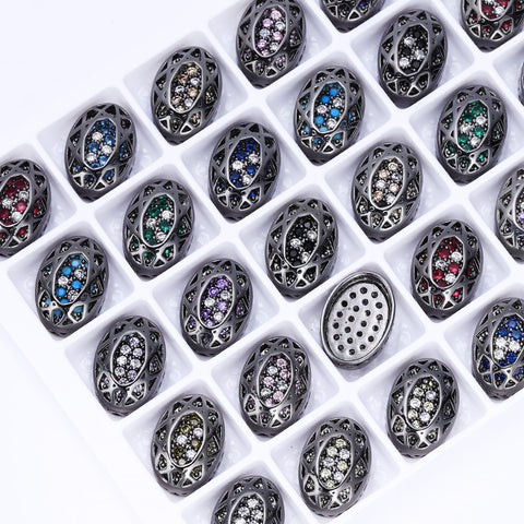 Oval Shape Hematite Plated High-Quality Sew-on Alloy Charms Inlaid Cubic Zirconia