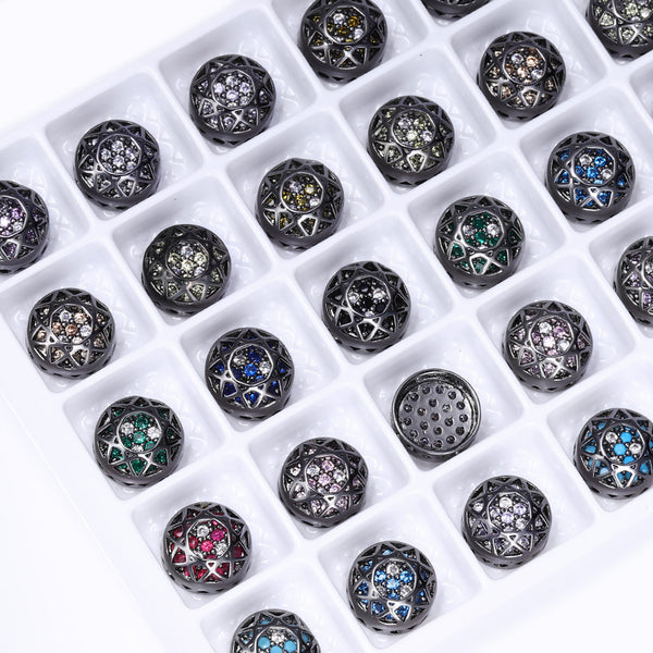 Round Shape Hematite Plated High-Quality Sew-on Alloy Charms Inlaid Cubic Zirconia WholesaleRhinestone