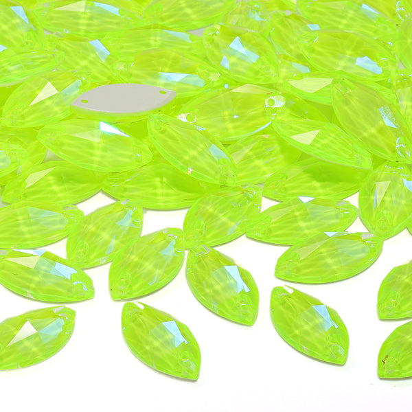 Electric Neon Jonquil Navette Shape High Quality Glass Sew-on Rhinestones WholesaleRhinestone