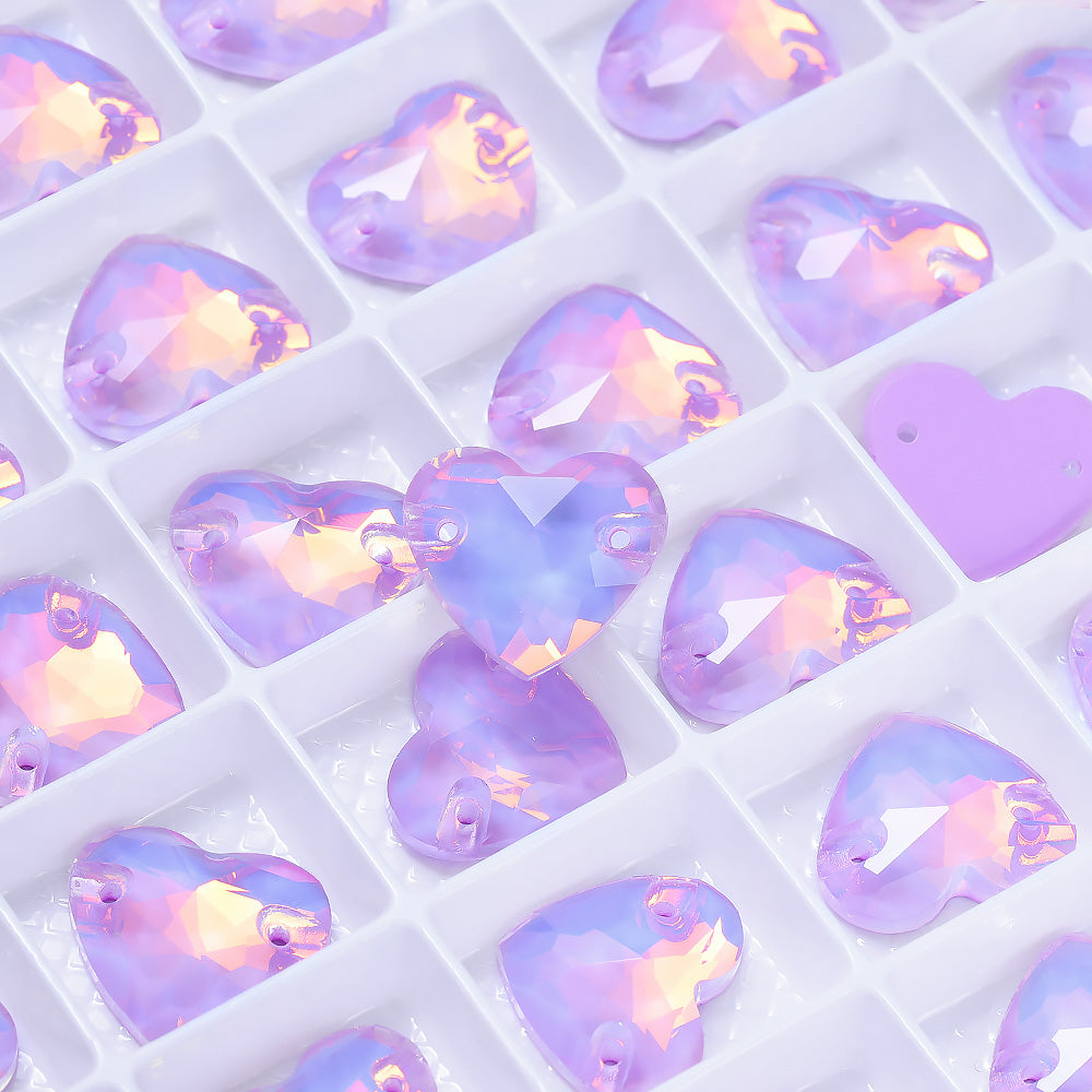 Lavender AM Heart Shape High Quality Glass Sew-on Rhinestones WholesaleRhinestone
