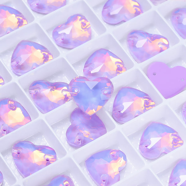 Lavender AM Heart Shape High Quality Glass Sew-on Rhinestones WholesaleRhinestone