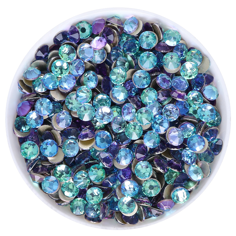 Blue Fairy Glass Flat Back Glue-On Rhinestones 16 Cut Facets