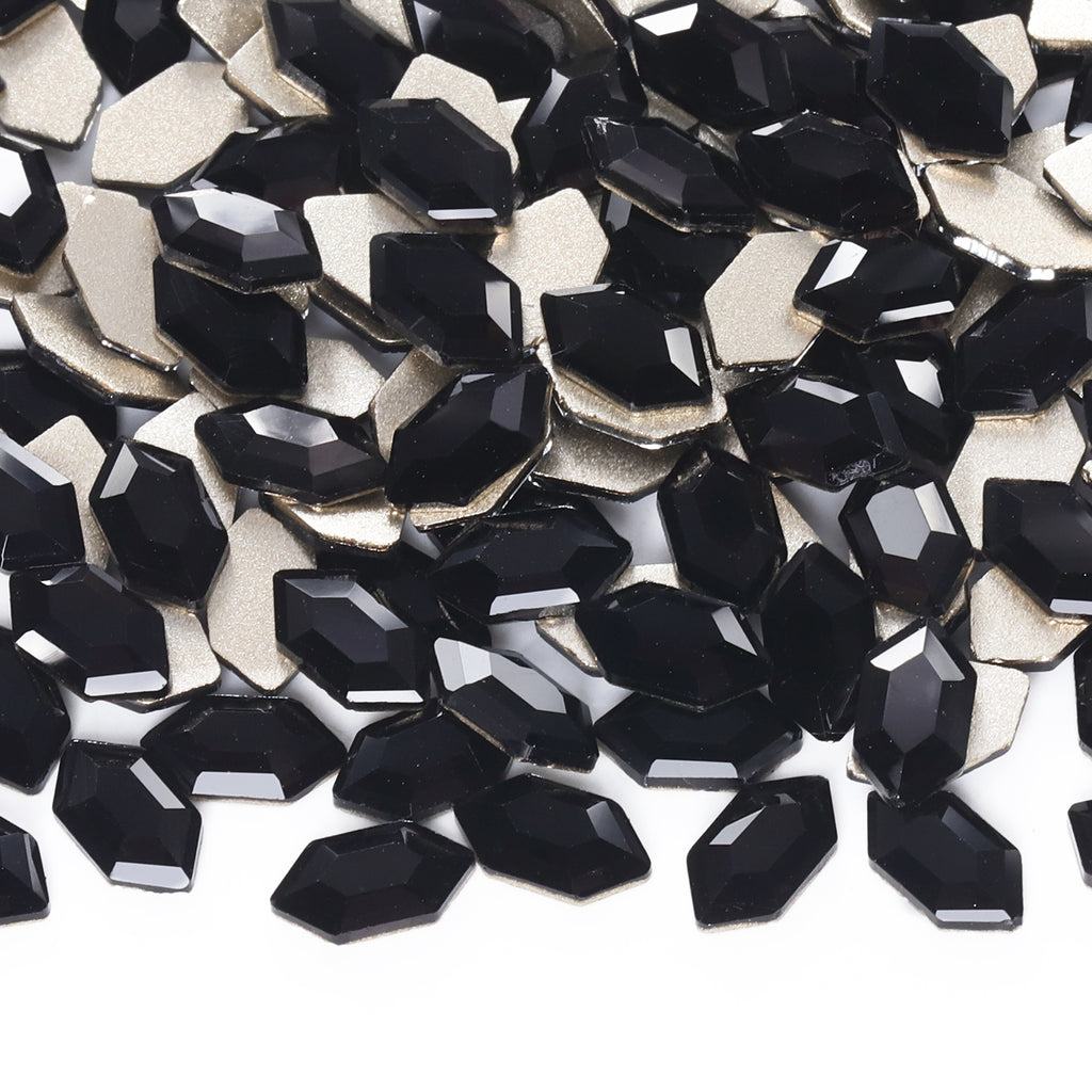 Elongated Hexagon Shape Black Flat Back Fancy Rhinestones WholesaleRhinestone