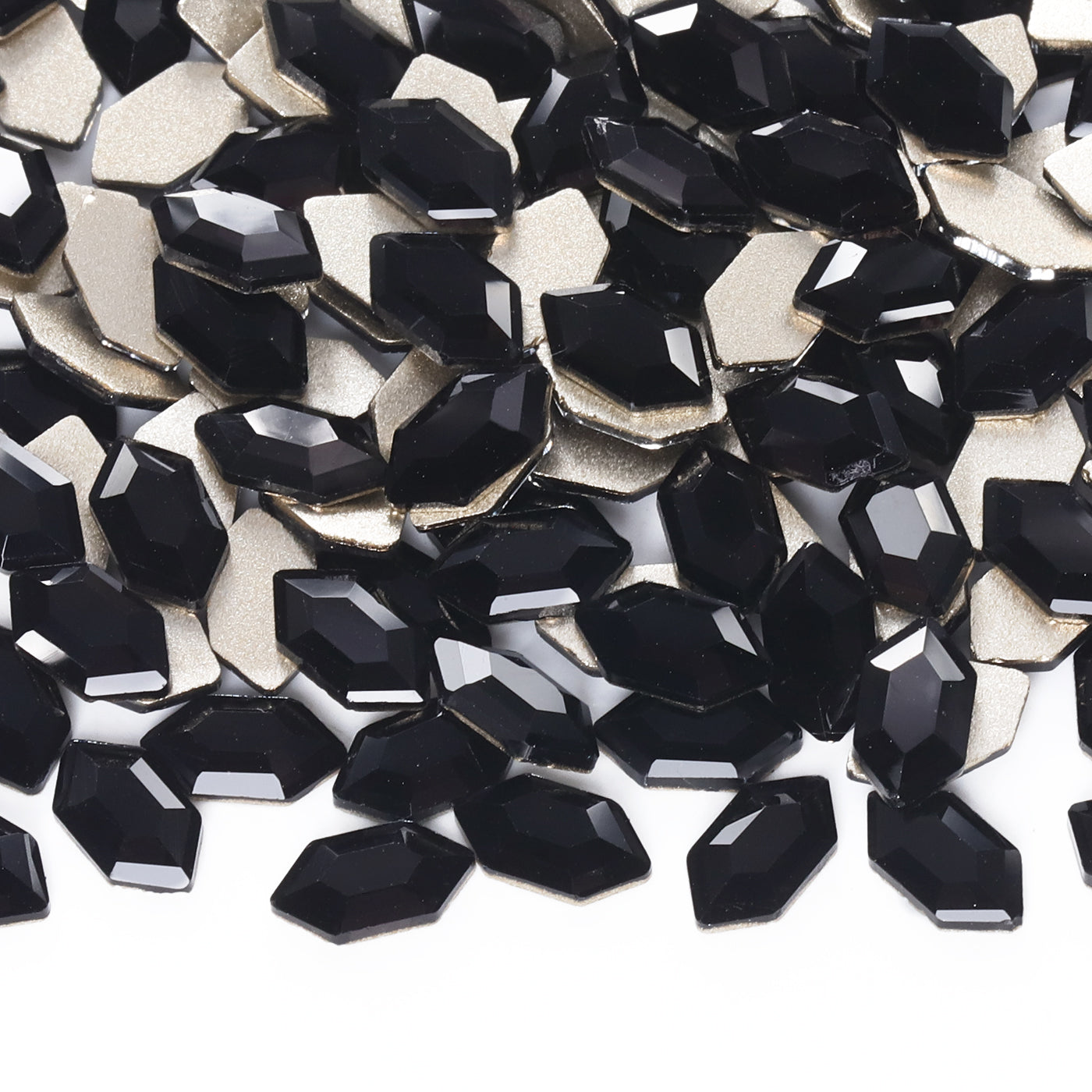 Elongated Hexagon Shape Black Flat Back Fancy Rhinestones WholesaleRhinestone
