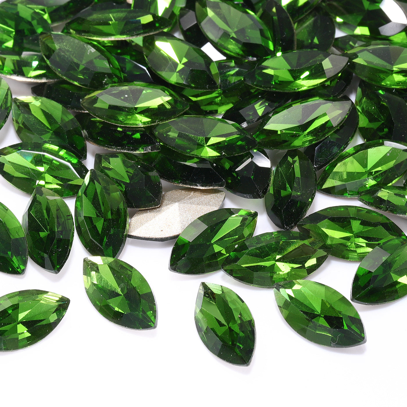 Fern Green Navette Shape High Quality Glass Pointed Back Fancy Rhinestones