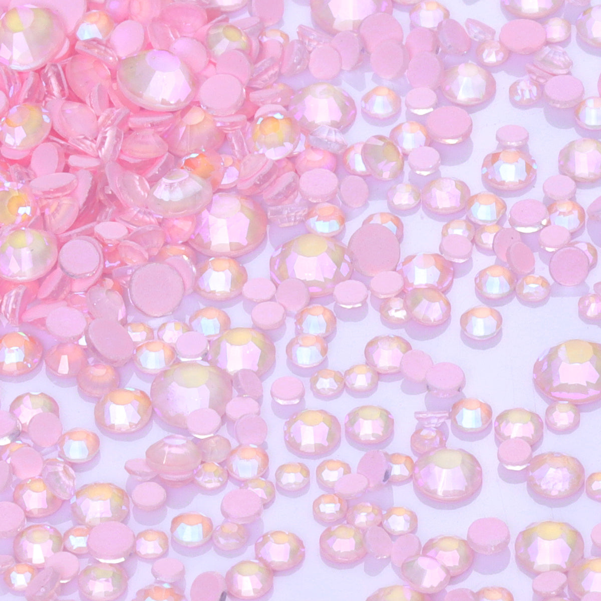 Mixed Sizes Neon Pink Snowy White AB Glass Flat Back Rhinestones For Nail Art WholesaleRhinestone Main image
