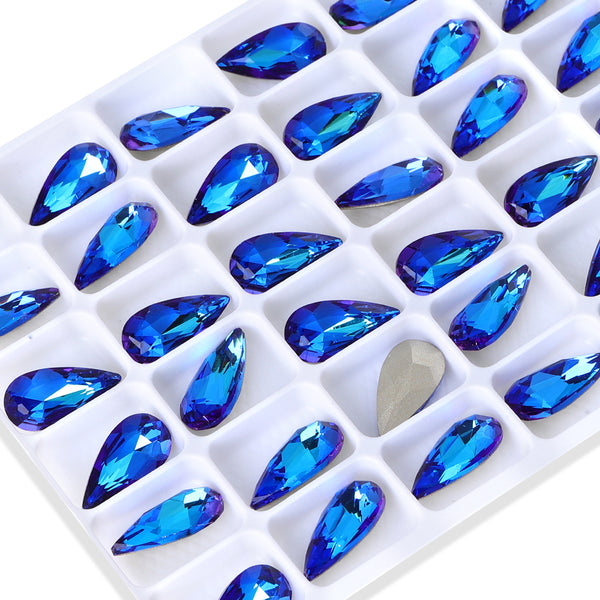 Bermuda Blue Teardrop Shape High Quality Glass Pointed Back Fancy Rhinestones WholesaleRhinestone