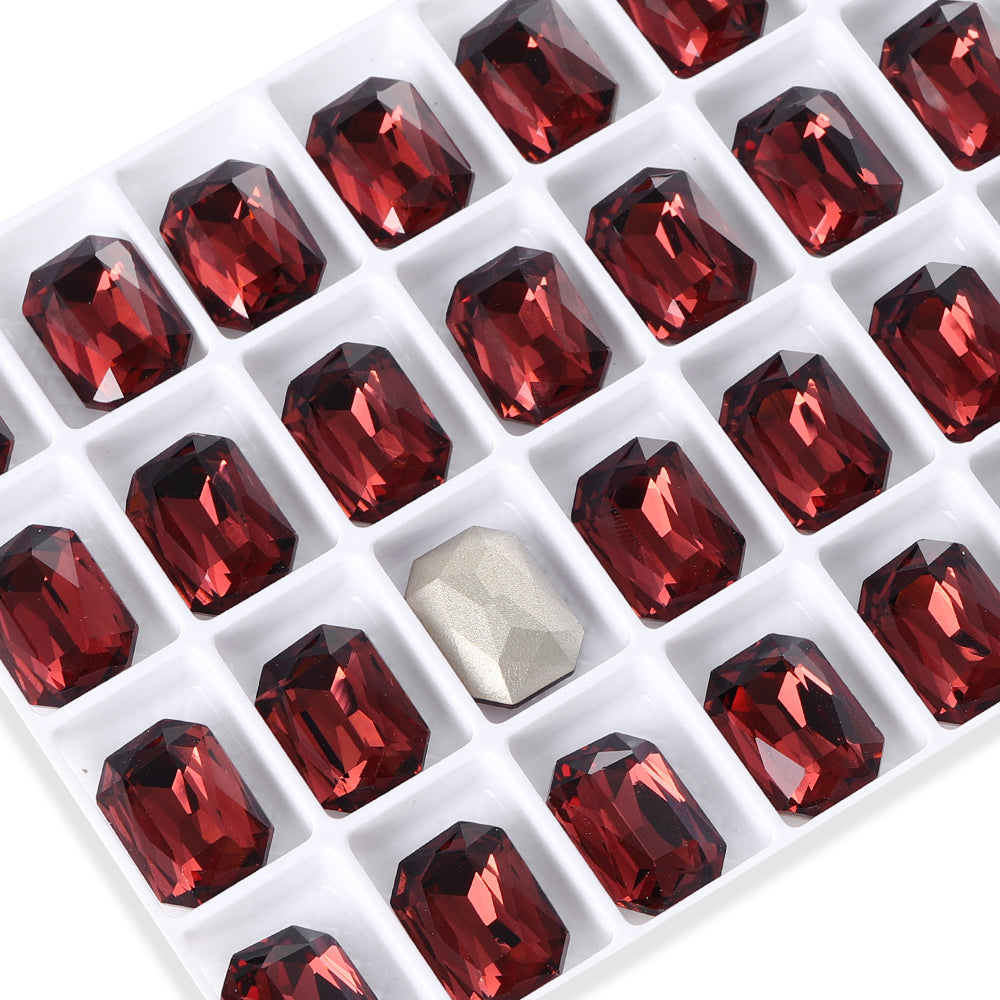 Burgundy Thin Octagon Shape High Quality Glass Pointed Back Fancy Rhinestones WholesaleRhinestone