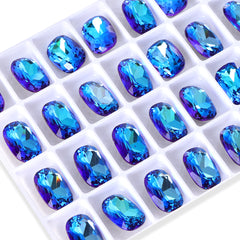 Bermuda Blue Cushion Shape High Quality Glass Pointed Back Fancy Rhinestones