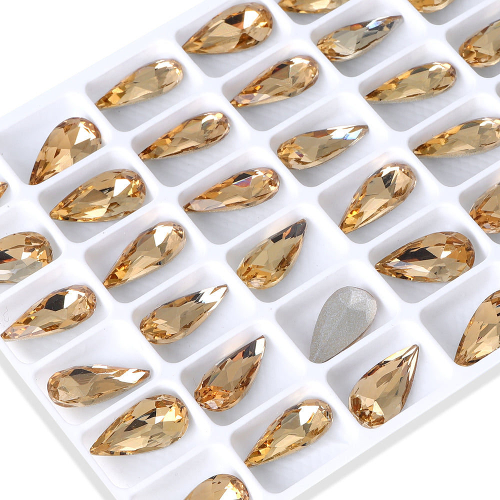 Light Smoked Topaz Teardrop Shape High Quality Glass Pointed Back Fancy Rhinestones WholesaleRhinestone