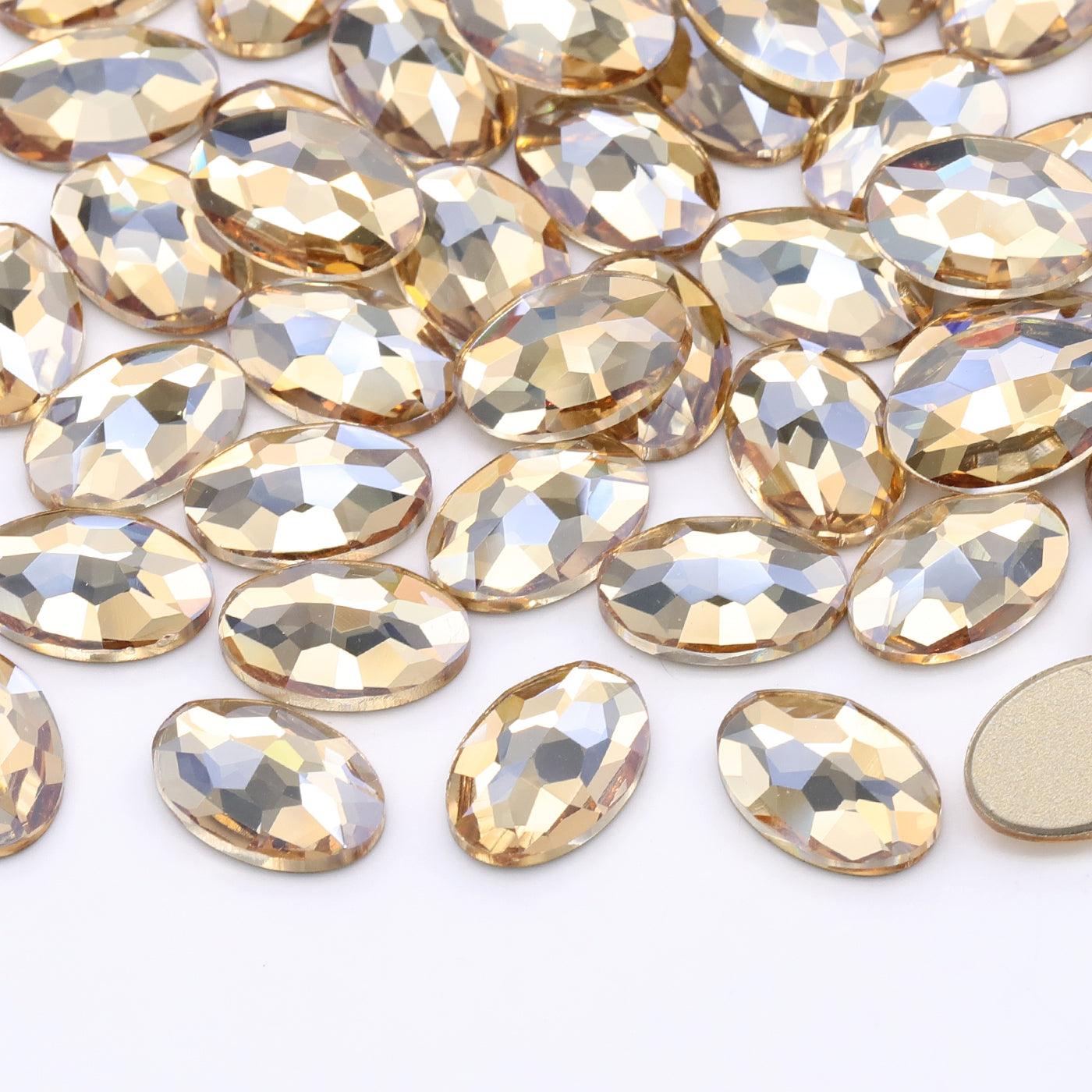 Golden Shadow Oval Shape High Quality Glass Beveled Flat Back Rhinestones Secondary image