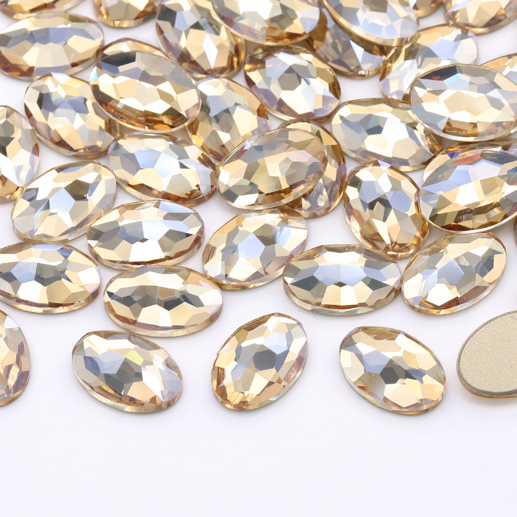 Golden Shadow Oval Shape High Quality Glass Beveled Flat Back Rhinestones WholesaleRhinestone