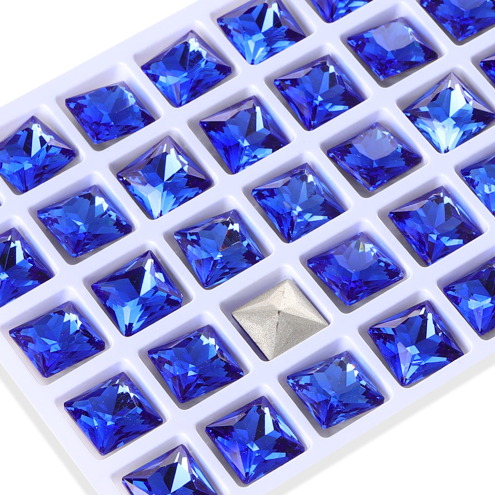 Light Sapphire Princess Square Shape High Quality Glass Pointed Back Fancy Rhinestones WholesaleRhinestone