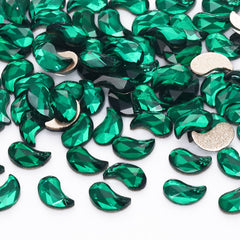 Comma Shape Dark Green Flat Back Fancy Rhinestones WholesaleRhinestone