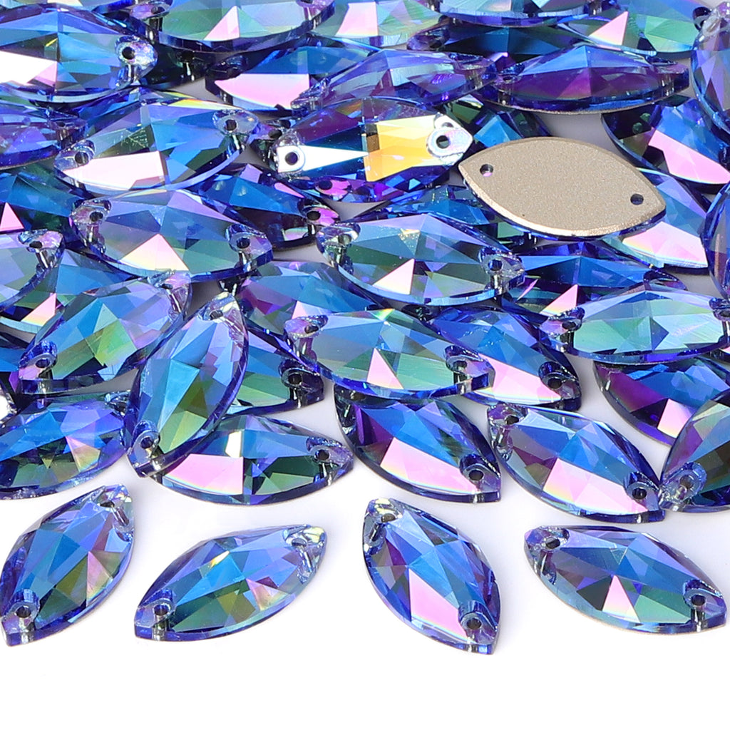 Light Sapphire Shimmer Navette Shape High Quality Glass Sew-on Rhinestones WholesaleRhinestone