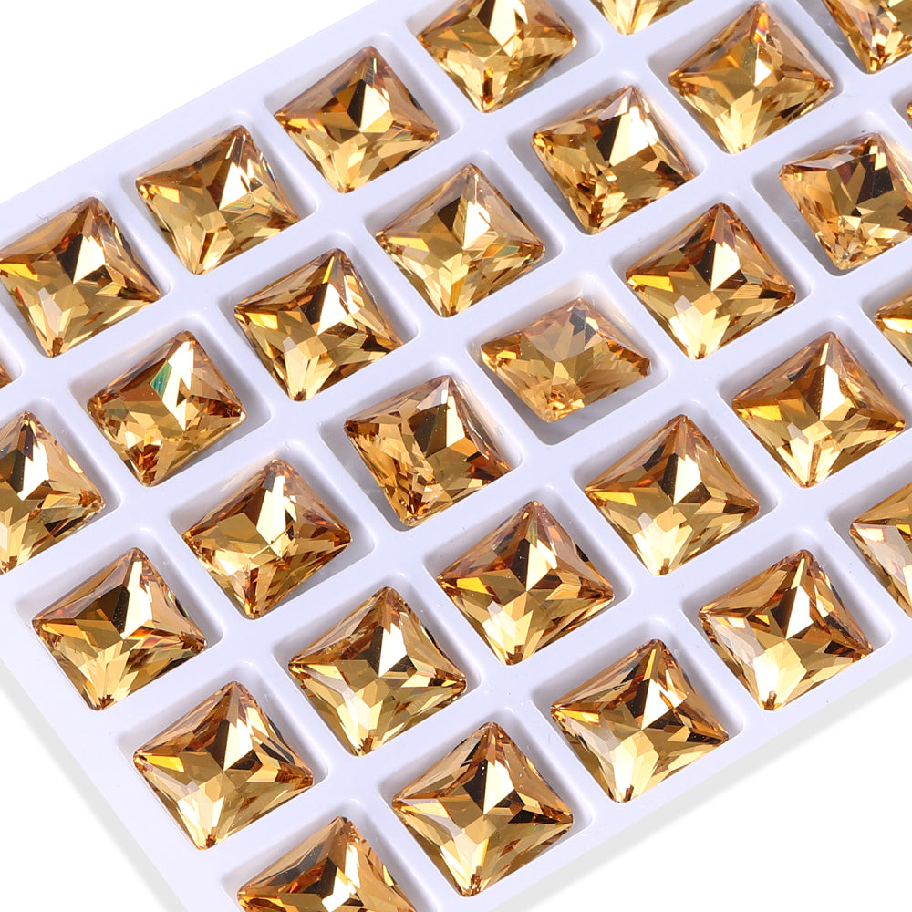 Light Smoked Topaz Princess Square Shape High Quality Glass Pointed Back Fancy Rhinestones WholesaleRhinestone