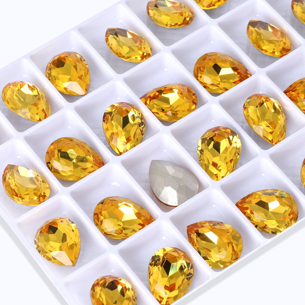 Light Topaz Pear Shape High Quality Glass Pointed Back Fancy Rhinestones WholesaleRhinestone