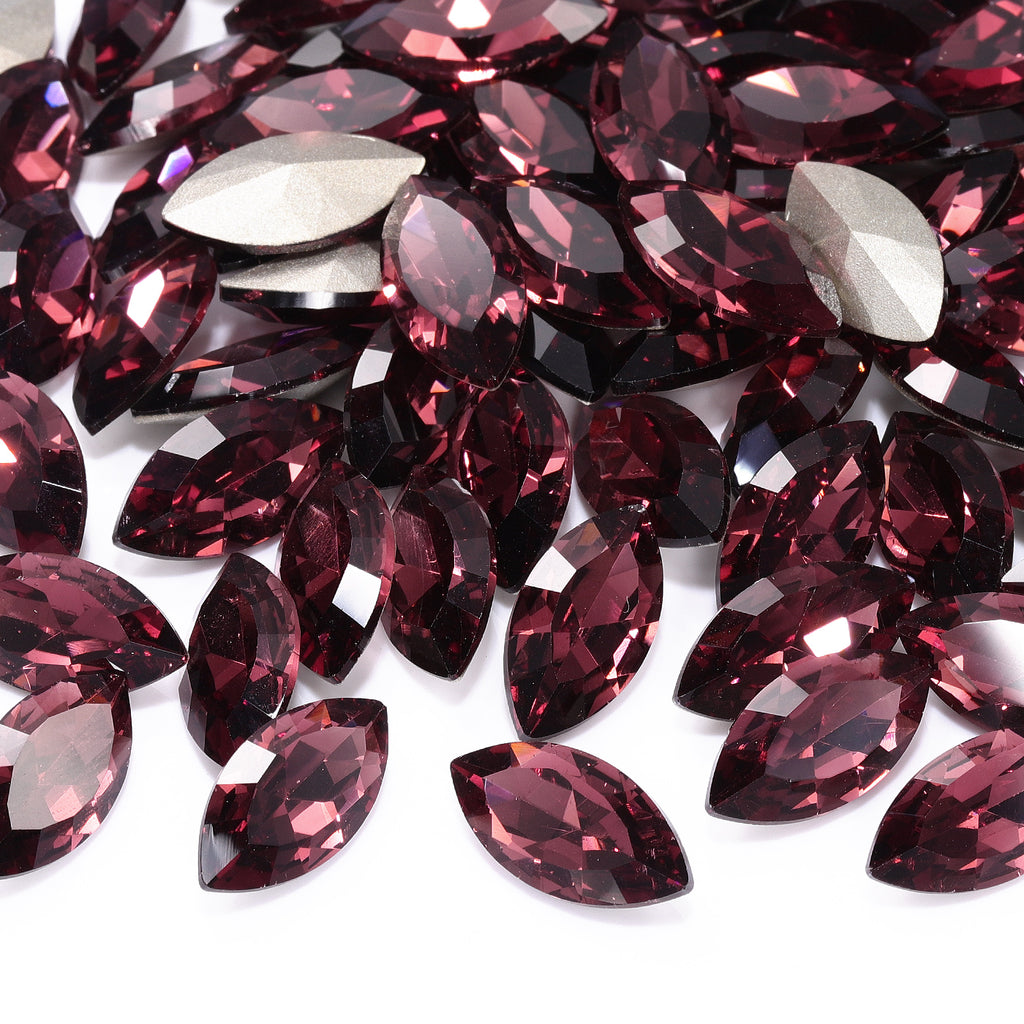 Burgundy Navette Shape High Quality Glass Pointed Back Fancy Rhinestones