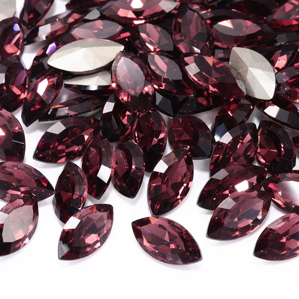 Burgundy Navette Shape High Quality Glass Pointed Back Fancy Rhinestones