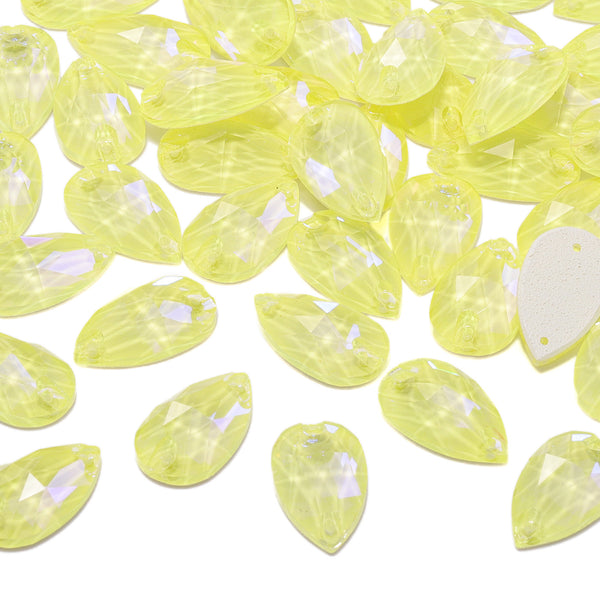 Electric Neon Light Topaz Drop Shape High Quality Glass Sew-on Rhinestones WholesaleRhinestone