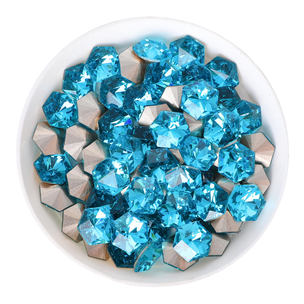 Aquamarine Hexagon kaleidoscope Shape Glass Pointed Back Fancy Rhinestones WholesaleRhinestone