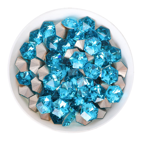 Aquamarine Hexagon kaleidoscope Shape Glass Pointed Back Fancy Rhinestones WholesaleRhinestone