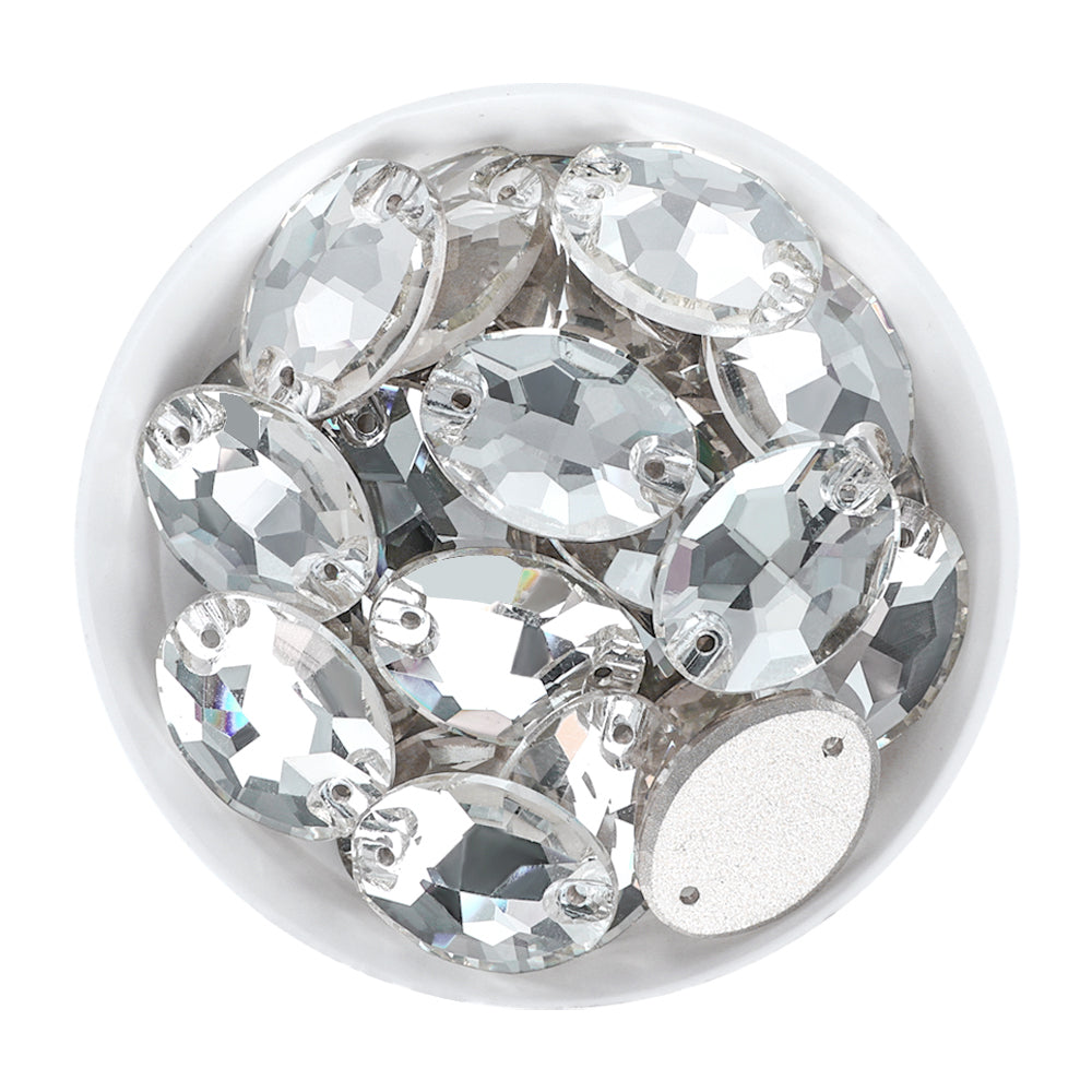 Silver Shade Oval Shape High Quality Glass Sew-on Rhinestones