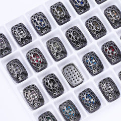 Cushion Rectangle Shape Hematite Plated High-Quality Sew-on Alloy Charms Inlaid Cubic Zirconia