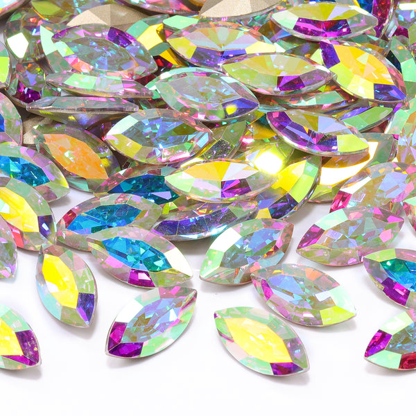 Crystal AB Navette Shape High Quality Glass Pointed Back Fancy Rhinestones WholesaleRhinestone