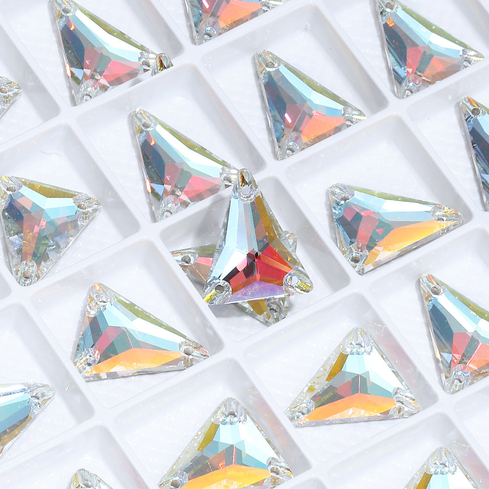 Slim Triangle Shape Light Crystal AB High Quality Glass Sew-on Rhinestones