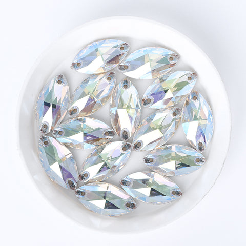 Crystal Transmission Navette Shape High Quality Glass Sew-on Rhinestones Secondary image