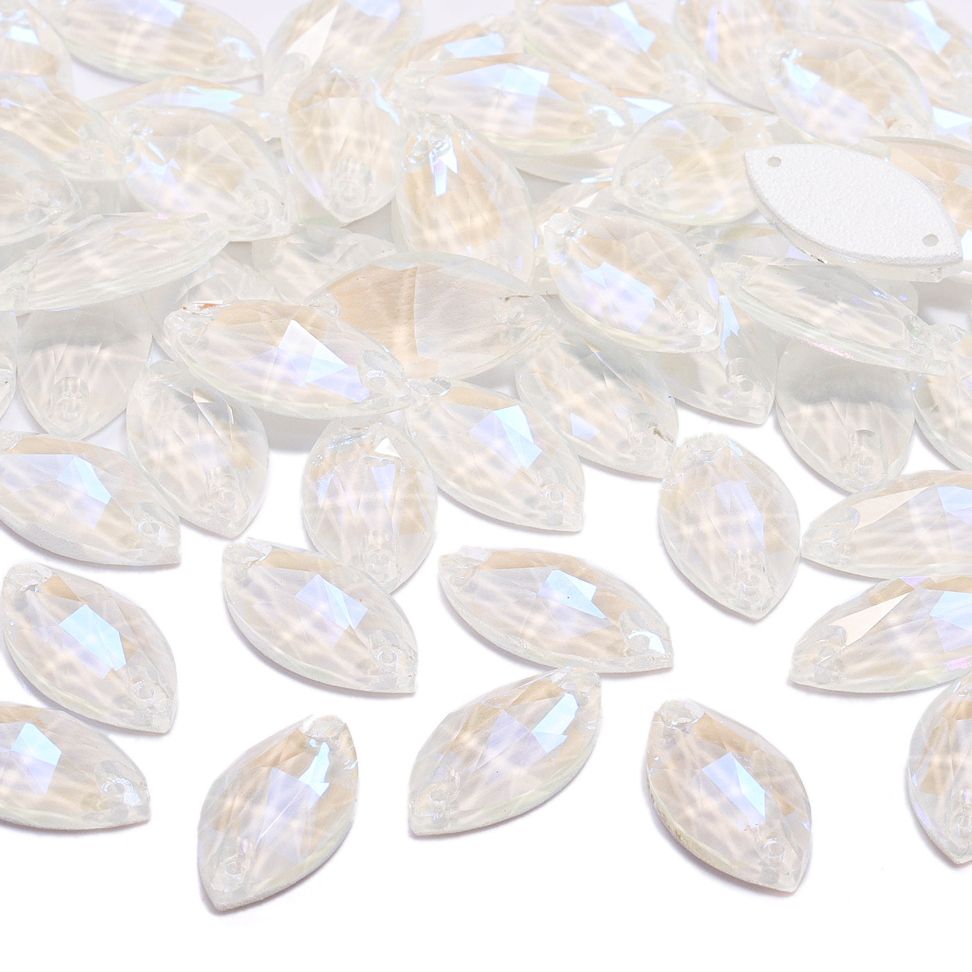 Electric Neon White Navette Shape High Quality Glass Sew-on Rhinestones