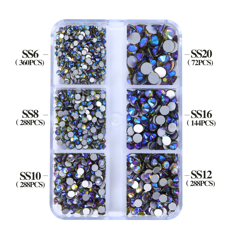 Mixed Sizes 6 Grid Box Olive Green AB Glass FlatBack Rhinestones For Nail Art  Silver Back WholesaleRhinestone