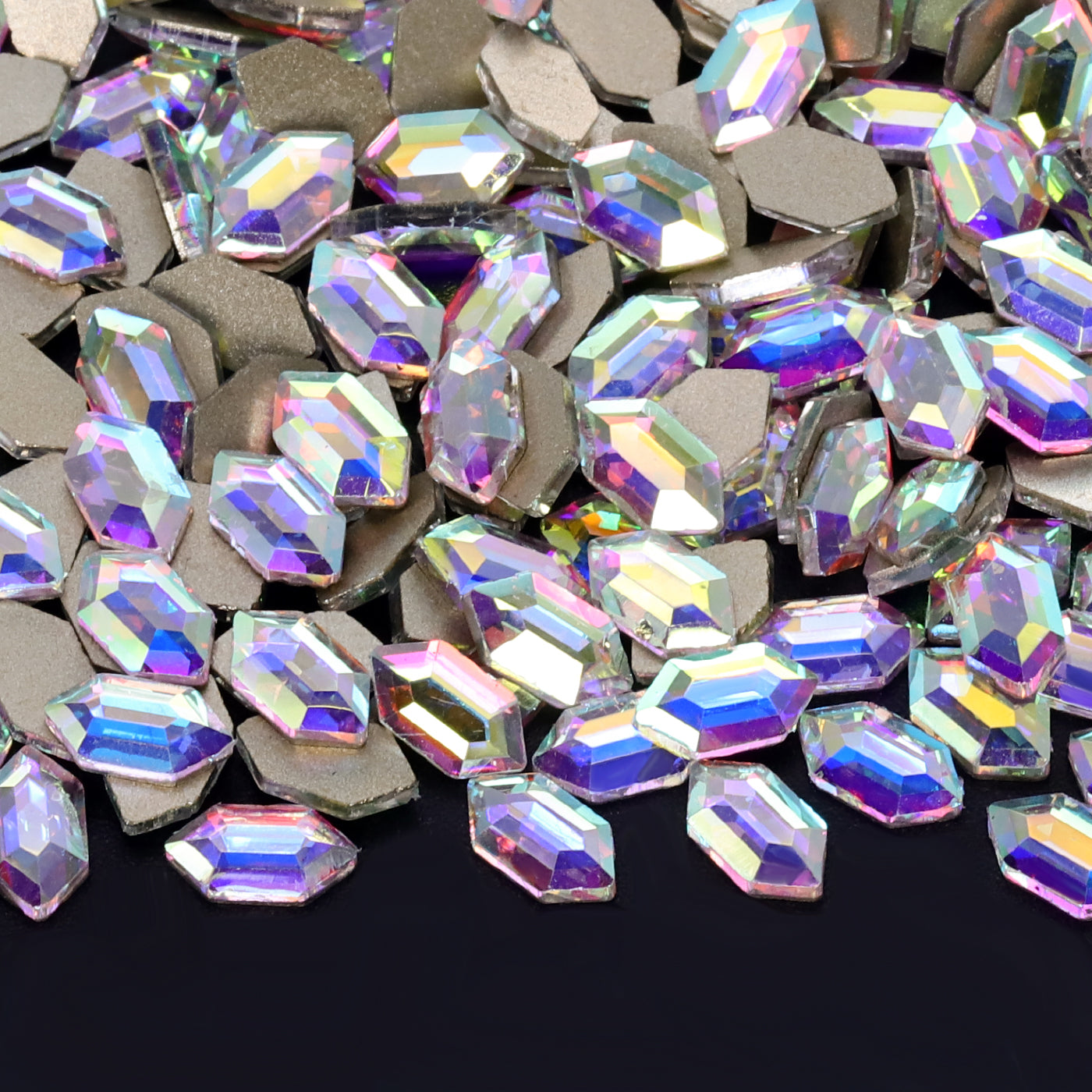 Forme hexagonale allongée cristal AB dos plat strass fantaisie Image principale du produit
