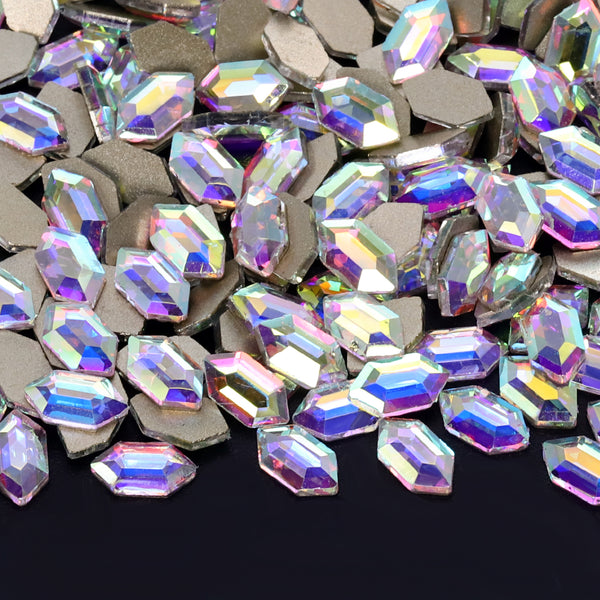Elongated Hexagon Shape Crystal AB Flat Back Fancy Rhinestones