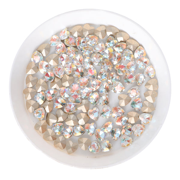 Cognac White Heart Shape Glass Pointed Back Fancy Rhinestones WholesaleRhinestone