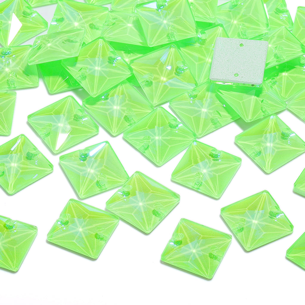 Electric Neon Peridot Square Shape de alta calidad de vidrio de vidrio cosido