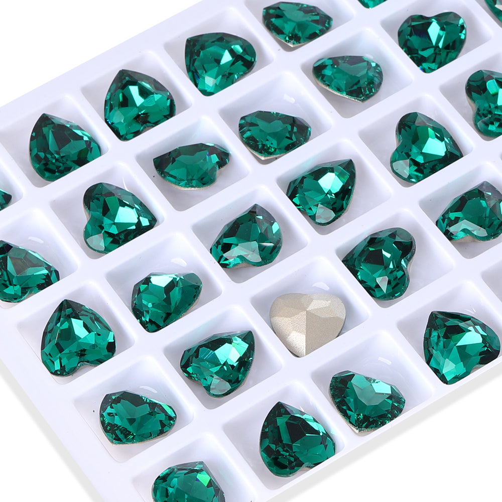 Emerald Heart Shape High Quality Glass Pointed Back Fancy Rhinestones WholesaleRhinestone