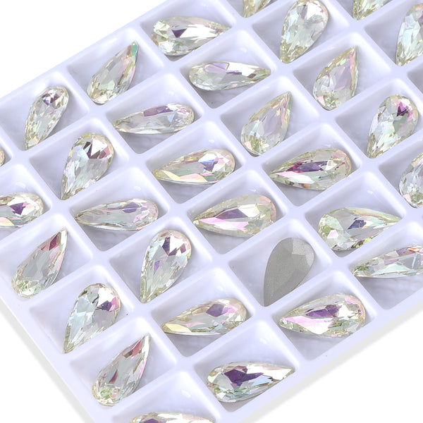 Luminous Green Teardrop Shape High Quality Glass Pointed Back Fancy Rhinestones WholesaleRhinestone