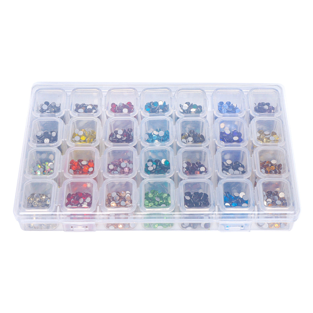 28-Color Basic Mix Glass Rhinestones Kit – Flatback Gems for Nail Art & Crafts, Silver Foil Back, Assorted Solid Shades WholesaleRhinestone