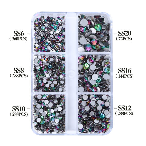 Mixed Sizes 6 Grid Box Green Volcano Glass FlatBack Rhinestones For Nail Art  Silver Back WholesaleRhinestone
