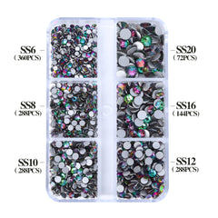 Mixed Sizes 6 Grid Box Green Volcano Glass FlatBack Rhinestones For Nail Art  Silver Back