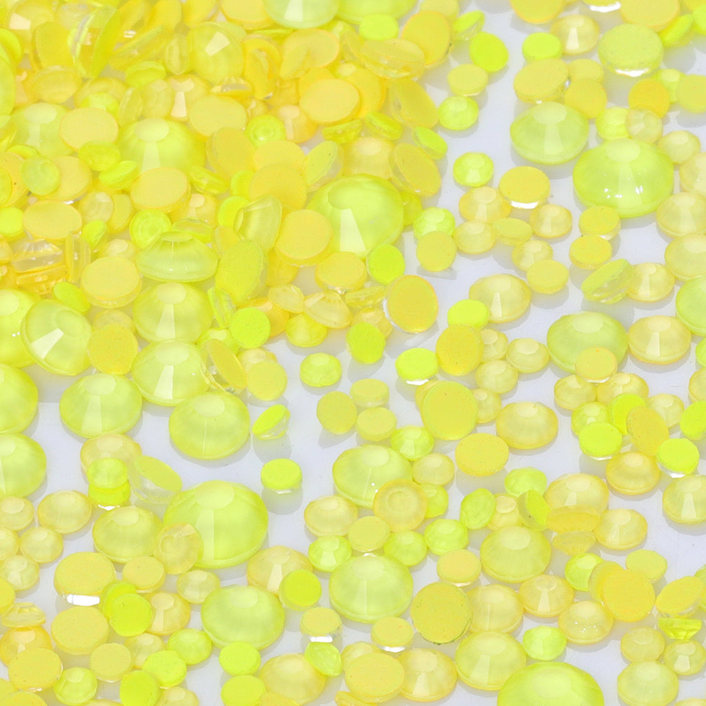 Mixed Sizes Neon Yellow Rose Glass Flat Back Rhinestones For Nail Art WholesaleRhinestone