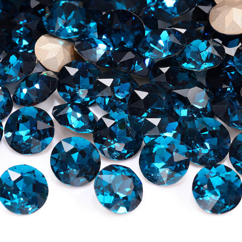 Indicolite Gemstone Flower Shape High Quality Glass Pointed Back Fancy Rhinestones WholesaleRhinestone