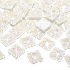 Electric Neon White Square Shape High Quality Glass Sew-on Rhinestones